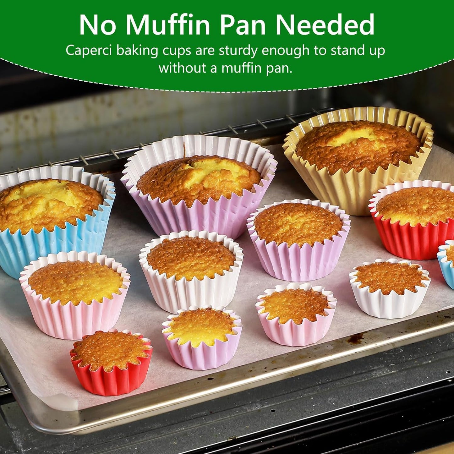 Caperci Heavy Duty Standard White Cupcake Liners 150 Counts - Grease-Resistant Paper Muffin Baking Cups, Odorless, No Muffin Pan Needed, Easily Peels (White)