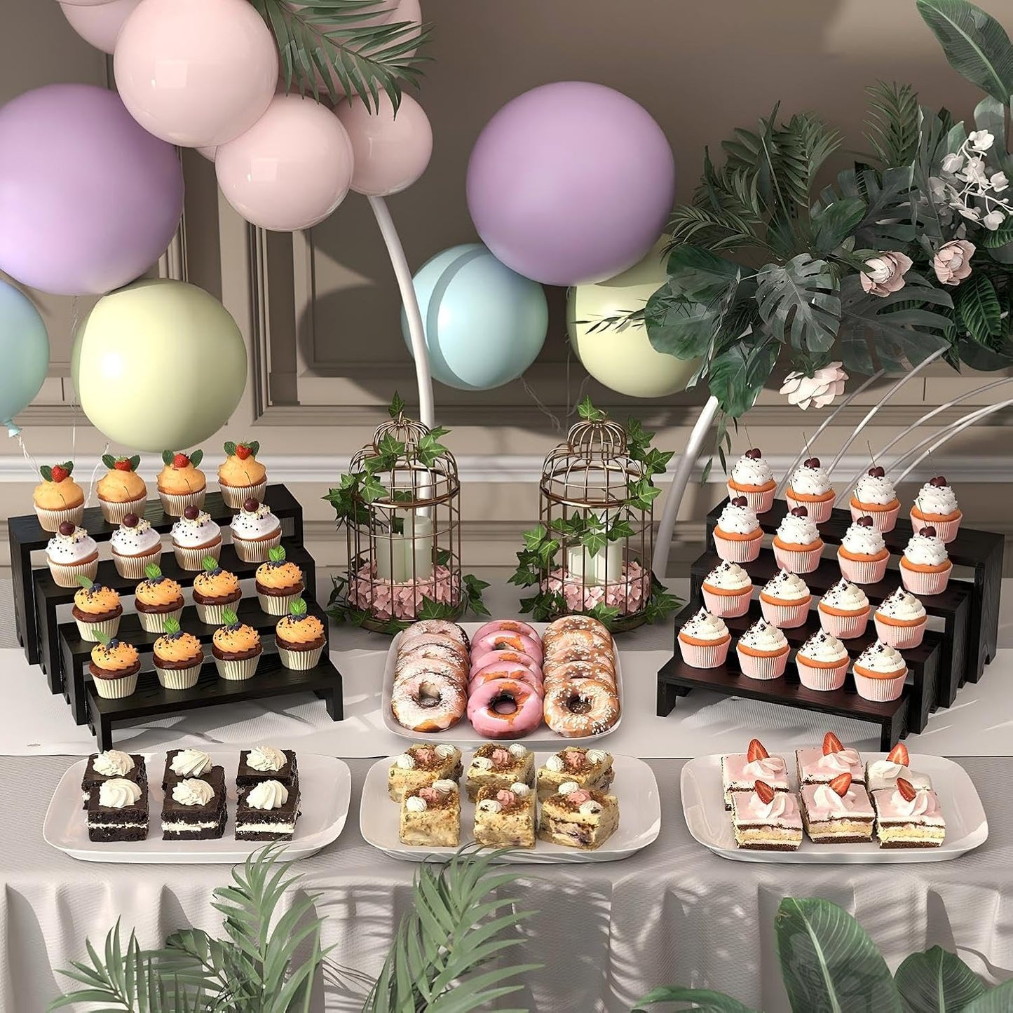 2 Set Wooden Tiered Risers Display Stands for Vendor Events,Stackable Wood Cupcake Display Stand,Farmhouse Decor Wood Dessert Table Display Set,Vendor Booth Display Items,Food Display Risers for Party