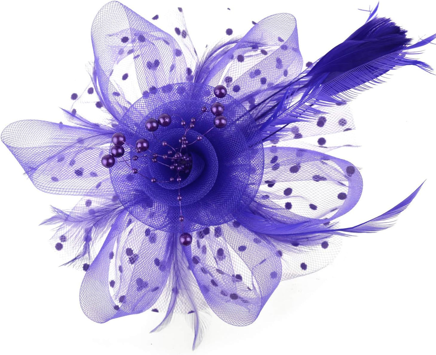 DRESHOW Fascinators Hat Flower Mesh Ribbons Feathers on a Headband and a Clip Tea Party Headwear for Girls and Women - Colors A
