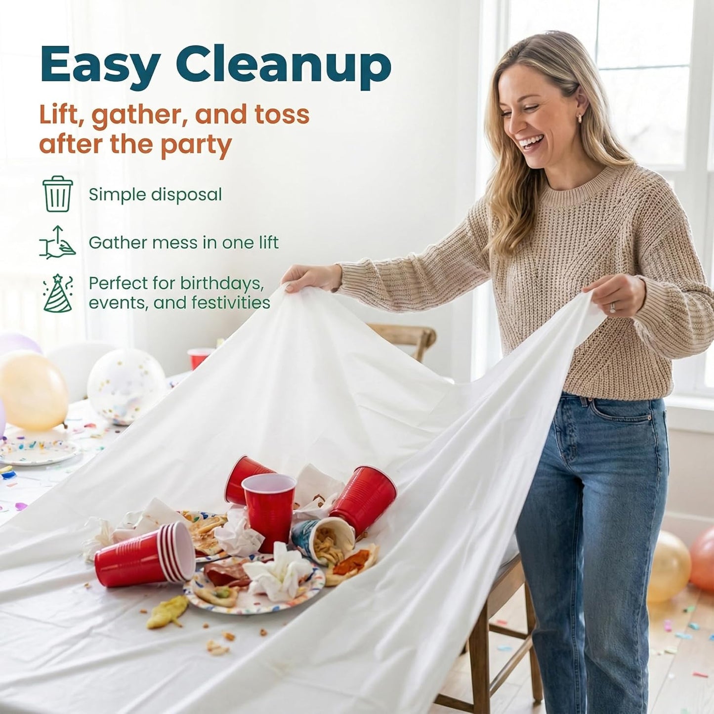 Plastic Table Cloth, 310 Ft X 54 in Disposable Tablecloth White Plastic Tablecloth with Any Cut Sliding Cutters Premium Table Cover Roll for Picnics, Parties, Birthdays, Weddings