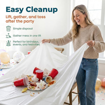 Plastic Table Cloth, 310 Ft X 54 in Disposable Tablecloth White Plastic Tablecloth with Any Cut Sliding Cutters Premium Table Cover Roll for Picnics, Parties, Birthdays, Weddings