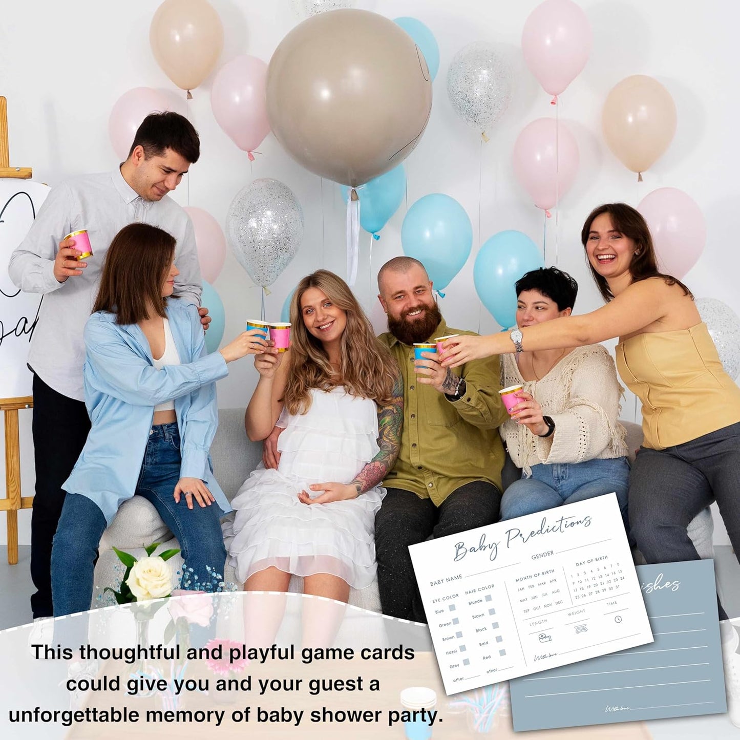 Baby Predictions and Advice Cards, 5" x 7" Pink Baby Shower Predictions Cards, Daily Party Games & Activities Favors for Newparents - G08