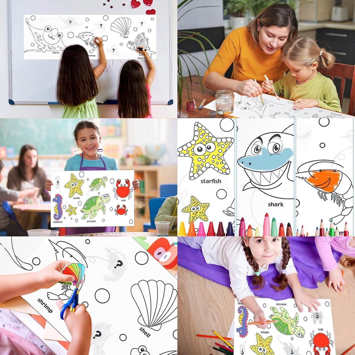 2PCS Children's Drawing Roll, Coloring Paper Roll for Kids Gift, 120 * 11.8 Inches DIY Painting Drawing Paper Roll, Sticky Drawing Paper Roll, Early Educational Toys for Kids (Animal World)