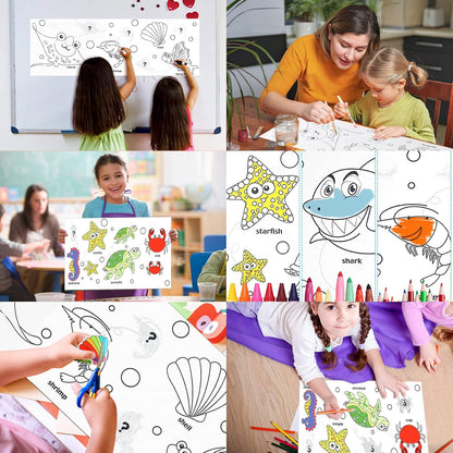 2PCS Children's Drawing Roll, Coloring Paper Roll for Kids Gift, 120 * 11.8 Inches DIY Painting Drawing Paper Roll, Sticky Drawing Paper Roll, Early Educational Toys for Kids (Animal World)