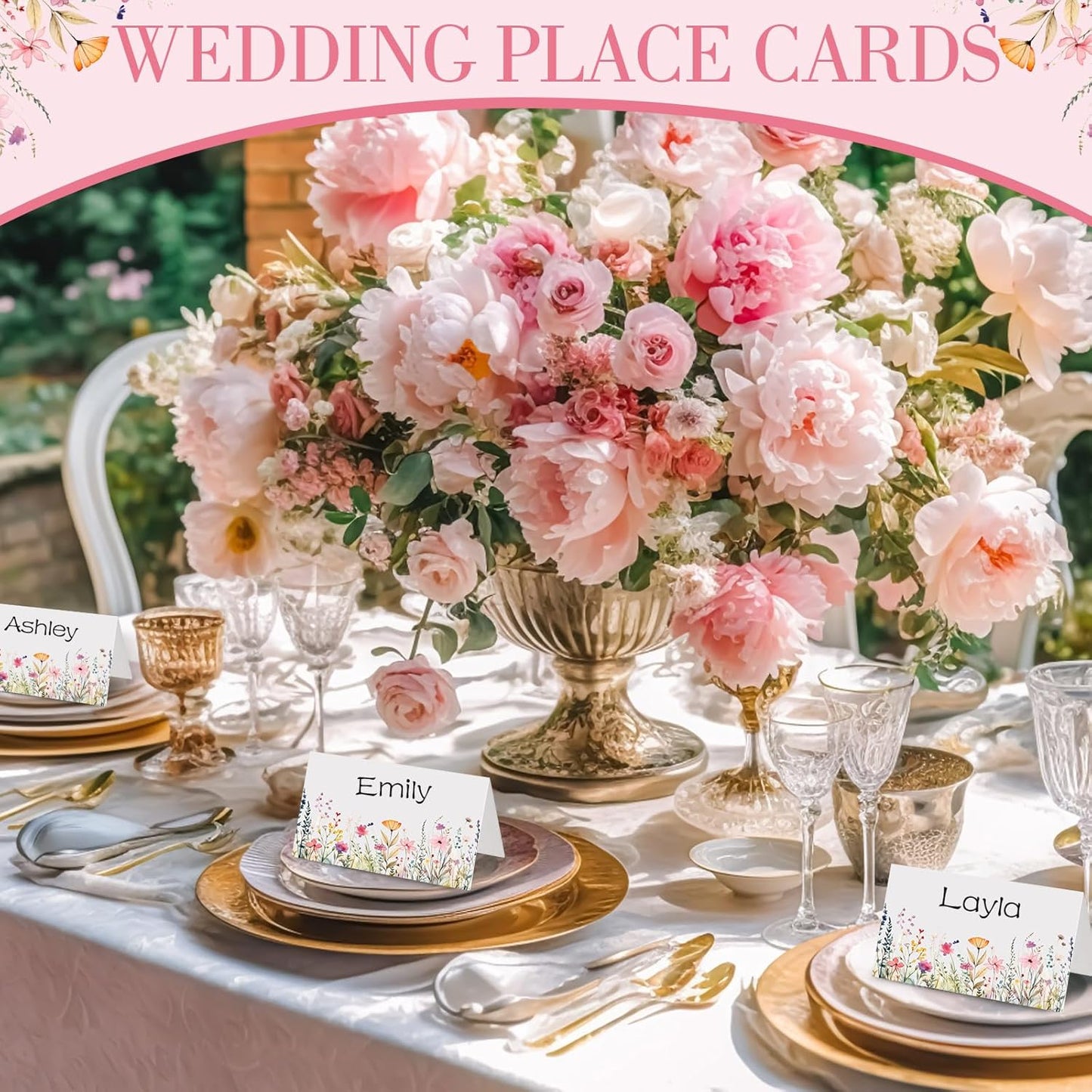 Dunzoom 100 Pcs Blue Floral Place Cards 3.5" x 2" Chinoiserie Blue White Flower Tented Name Card Blank Table Name Sign for Wedding Baby Shower Birthday Party Banquet Table Setting Supplies