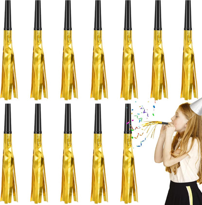 12 Pcs Glitter Noise Makers Metallic Fringed Party Blower for Adults Birthday Graduation New Years Party Favors Supplies (Colorful)