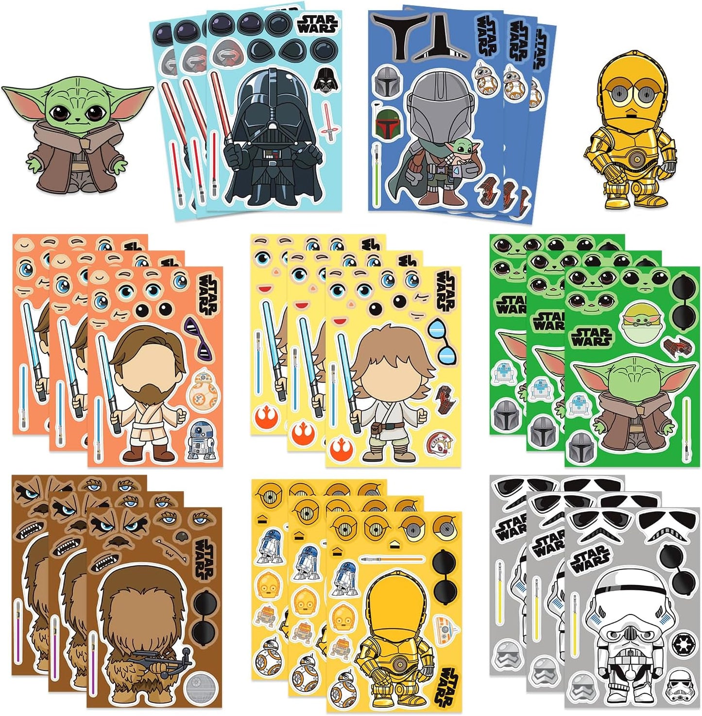 24 Sheets Cool Monster Sticker Cute Cartoon Charaters Make Your Own Sticker, Make a Face Stickers Party Favors Activities Gifts (c)