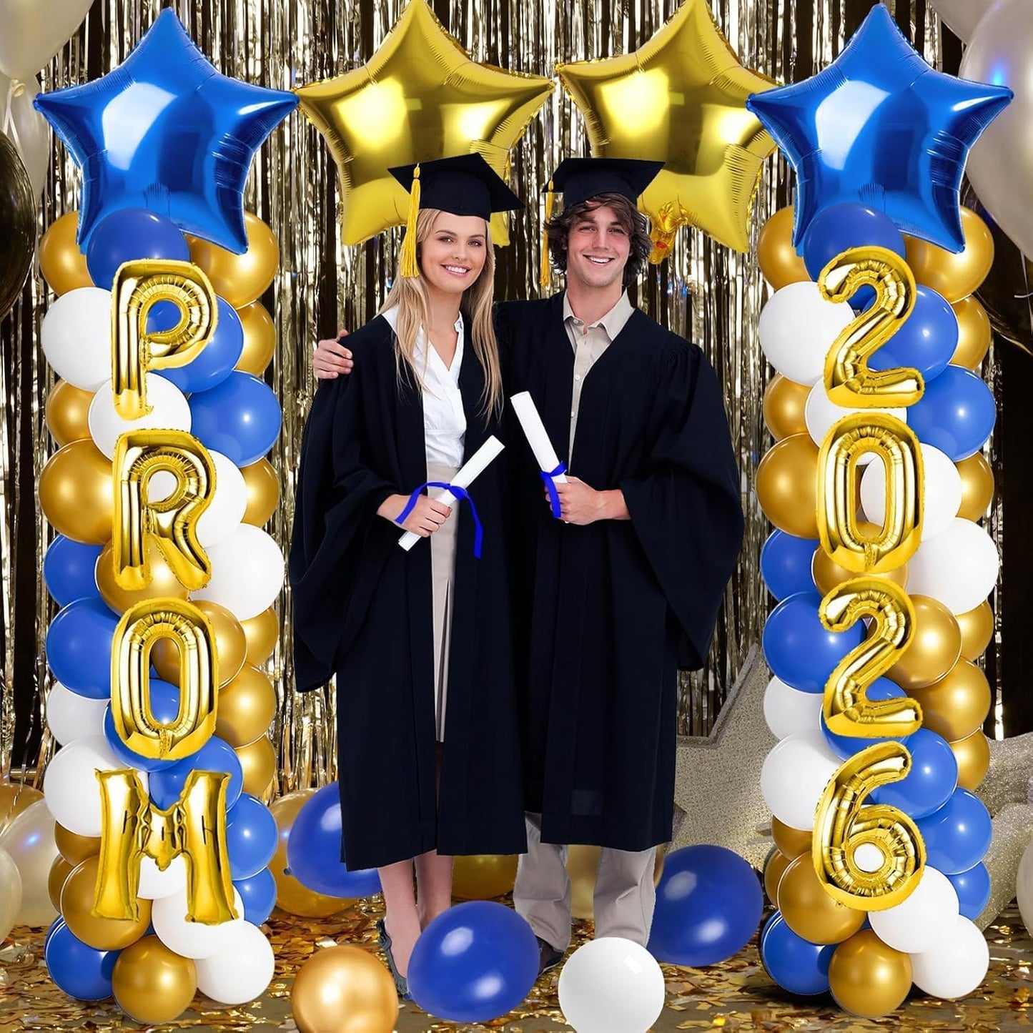 2 Sets Graduation Balloon Column Stand Kits with Balloons 2026 Grad Themed Decoration Navy Blue Balloon Tower Stand Kit for Grad High School & College Celebration Party Decor