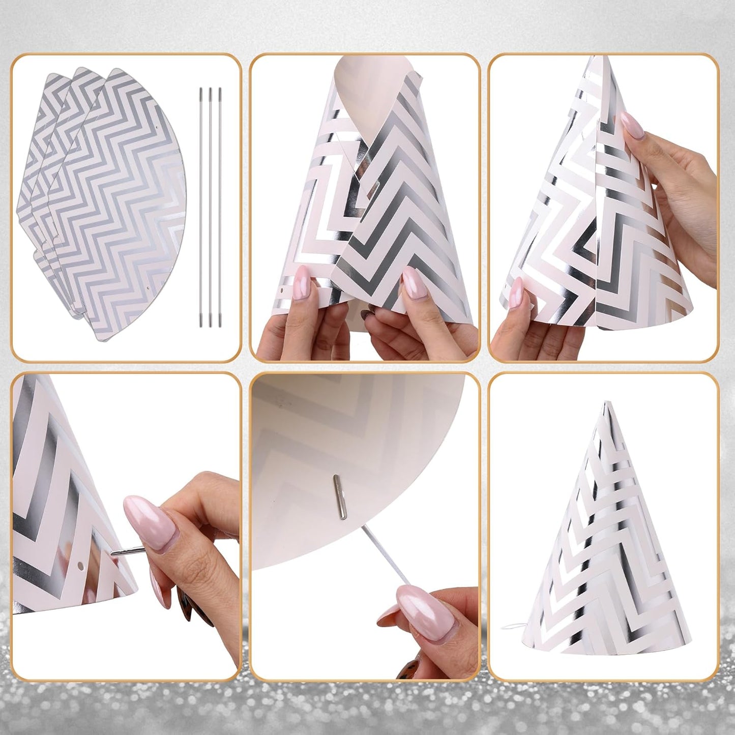 Boieo Party Hats Birthday Cone Set Gold Polka Dot Striped Paper for Adults Kids Happy Birthday Party Decorations 12 Pcs
