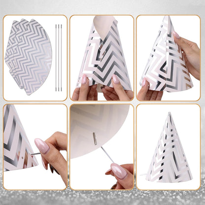 Boieo Party Hats Birthday Cone Set Gold Polka Dot Striped Paper for Adults Kids Happy Birthday Party Decorations 12 Pcs