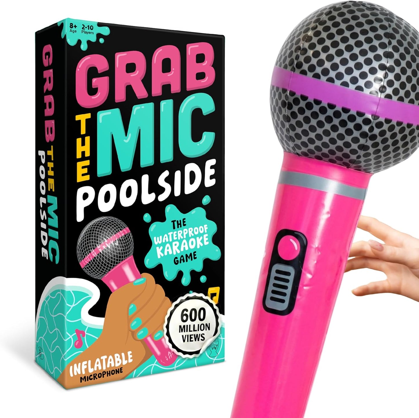 Lucky Egg Official Grab The Mic – Family Karaoke Board Game w/Foam Mic, 8+ Ages, 2-10 Players - Games for Bad Singers w/ 230 Lyrics (115 Cards)