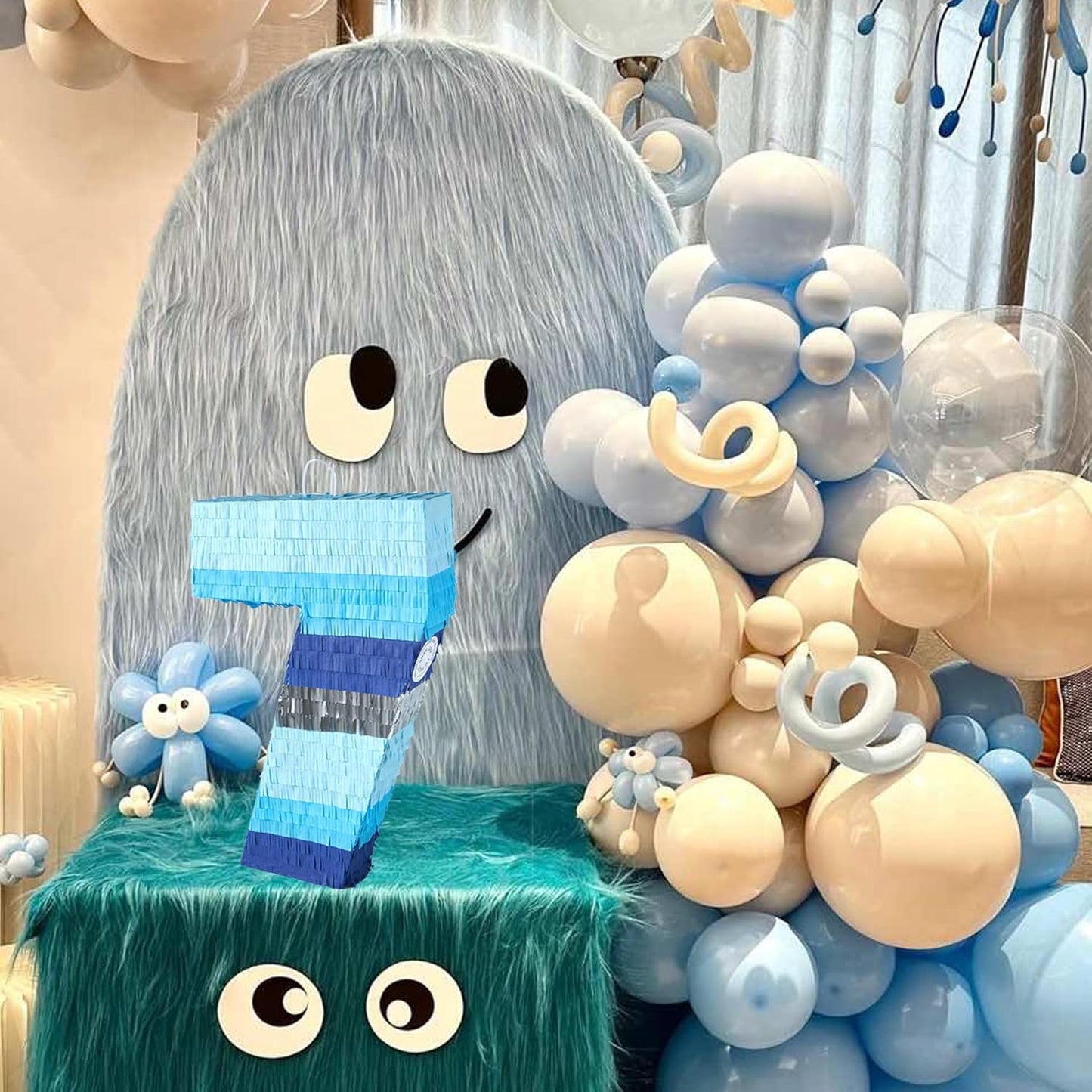 PCFING 20 Inch Number 3 Piñata Blue Silver with 30 Inch Piñata Stick Blindfold Confetti for Boys Girls Adults Birthday Party Decorations, Anniversary Celebration, Fiesta