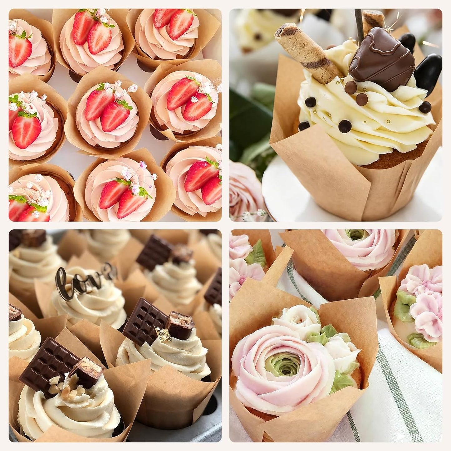 200pcs Tulip Cupcake Liners, Premium Muffin Liners Holders for Baking Cups, Greaseproof Cupcake Wrappers in Standard Size, Classic Parchment Paper Cupcakes Liner for Party, Christmas by JIRNGLA