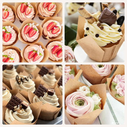 200pcs Tulip Cupcake Liners, Premium Muffin Liners Holders for Baking Cups, Greaseproof Cupcake Wrappers in Standard Size, Classic Parchment Paper Cupcakes Liner for Party, Christmas by JIRNGLA