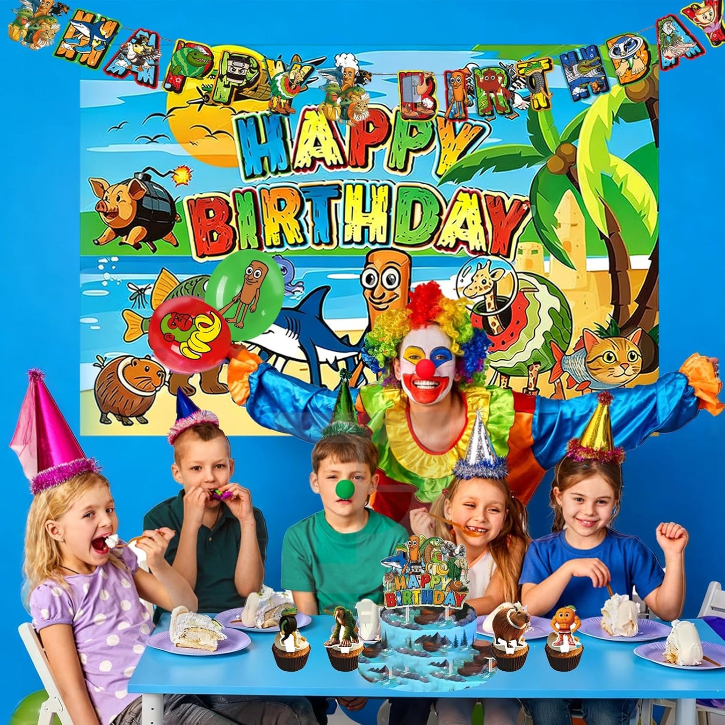 TJLMCORP Italian Brainrot Party Game, Pin the Tail Party Game Set With 24 Stickers and and 2 Blindfolds, Tralalero Themed Birthday Party Supplies, Brain Rot Party Decorations（Tung Tung Tung Sahur）