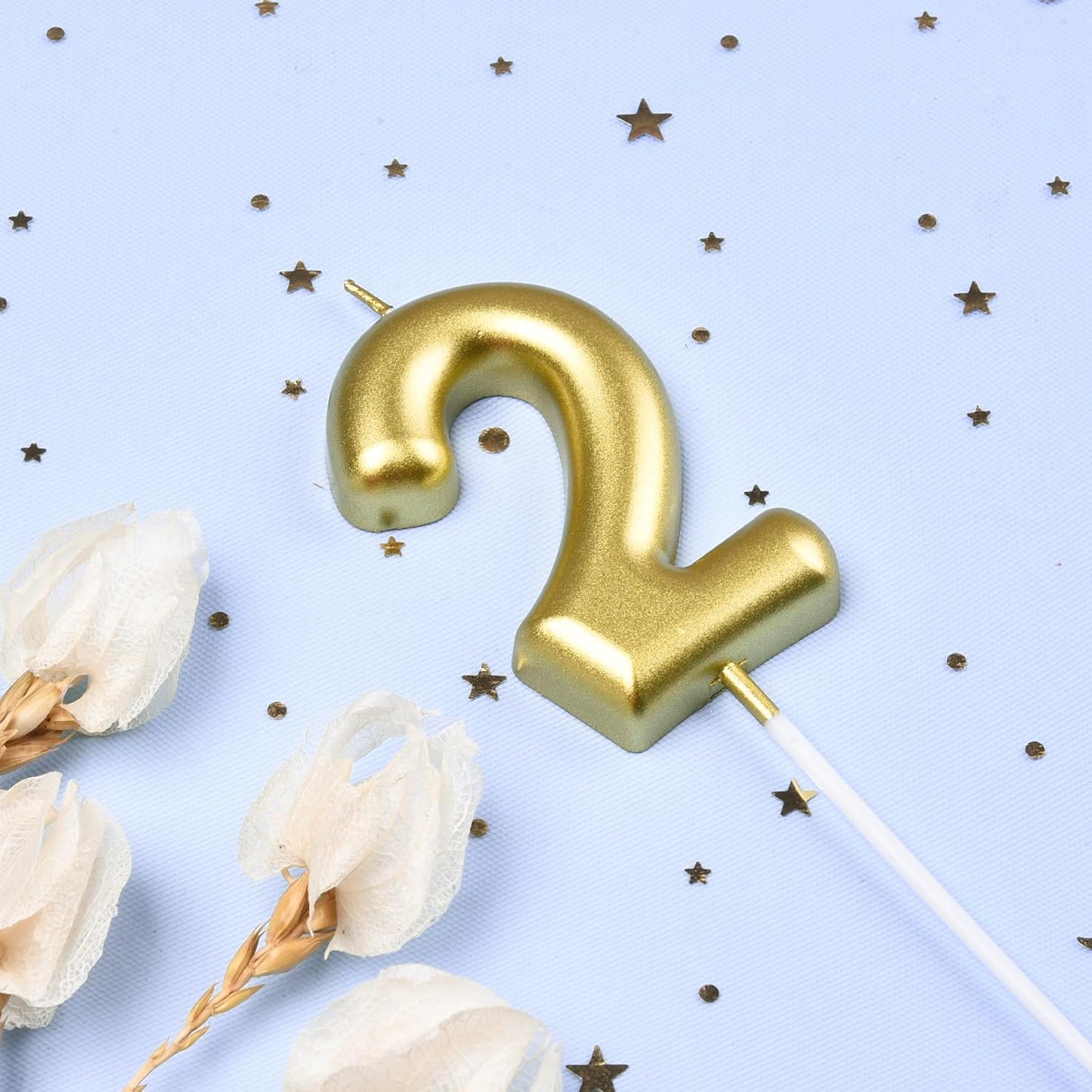 2.76 Inch Classical Gold 5 Number Birthday Candles, Gold Number Candles, Cake Number Candles, Party Celebration