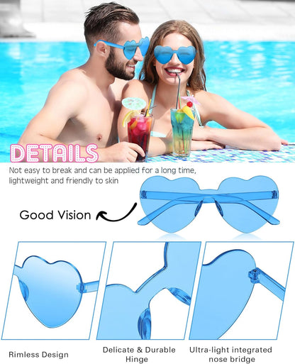 Frienda 8 Pairs Heart Shaped Sunglasses for Women Rimless Heart Glasses Candy Color Sunglasses for Party Favor