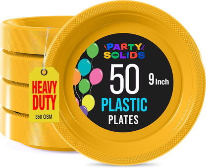 Exquisite Party Solids Red Plastic Plates For Party Supplies 10" Red Disposable Plates Heavy Duty 50 Pcs Plastic Dinnerware Sets Heavy Duty 350 GSM Disposable Dinnerware Set