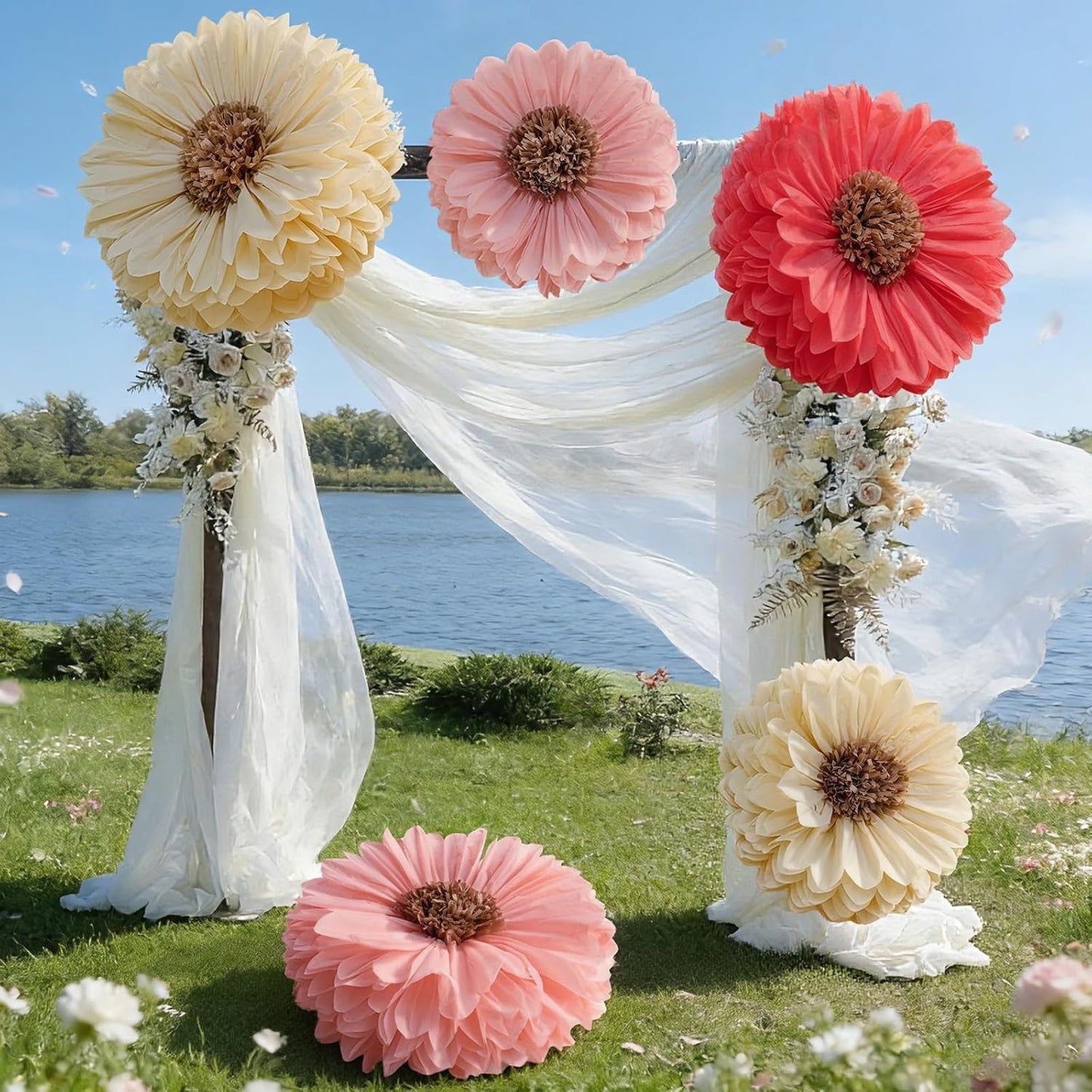 Chunful 5 Pcs 30'' 24'' Gaint Pastel Tissue Paper Flowers Decoration Large Hanging Tissue Paper Pom Poms Decor for Pastel Birthday Bachelorette Wedding Baby Shower Bridal Shower Easter Party Decor