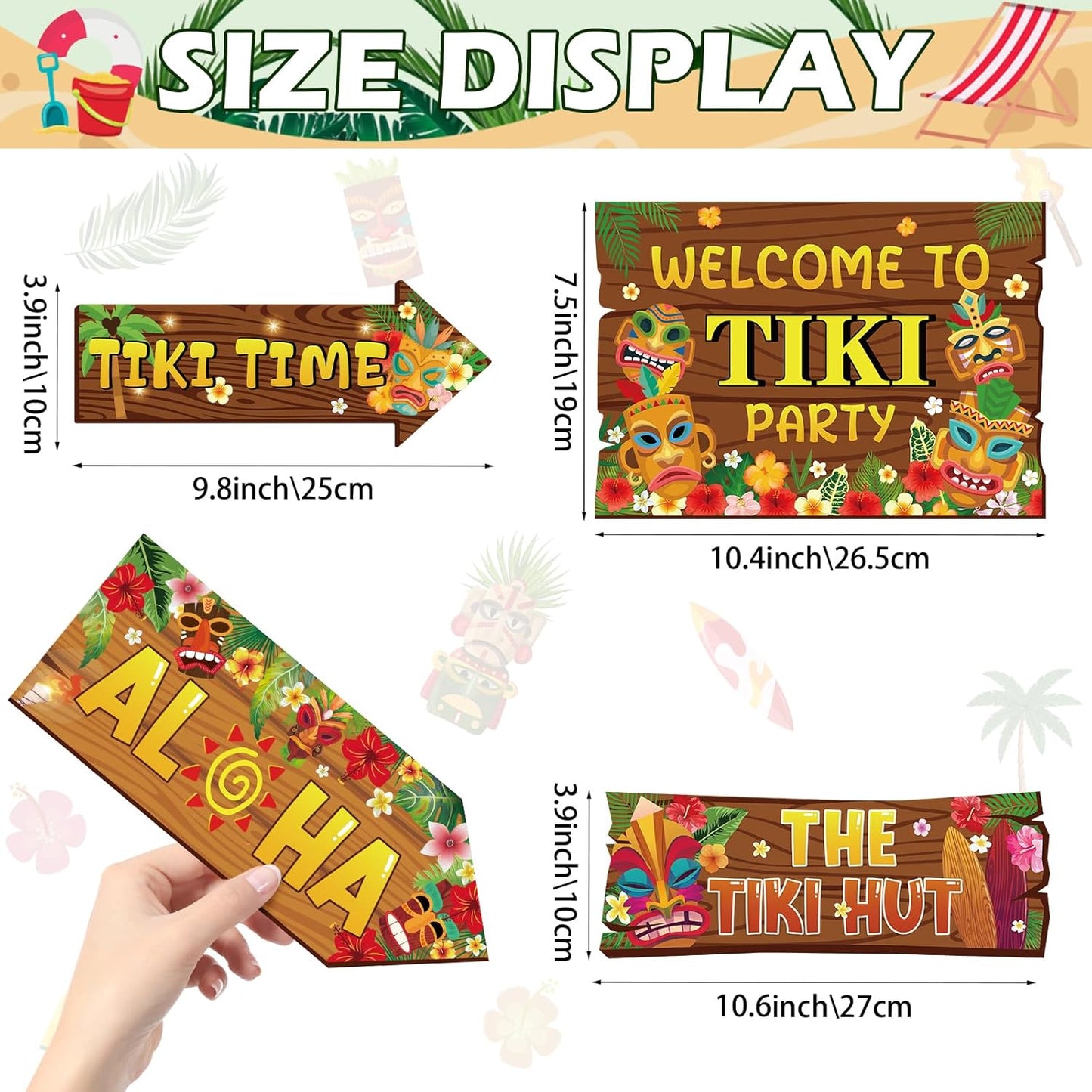 20 Pcs Luau Party Decorations Welcome Sign Summer Hawaiian Directional Signs Tropical Hawaiian Themed Birthday Decorations Luau Tiki Party Supplies with 2 Sheet Letter Stickers