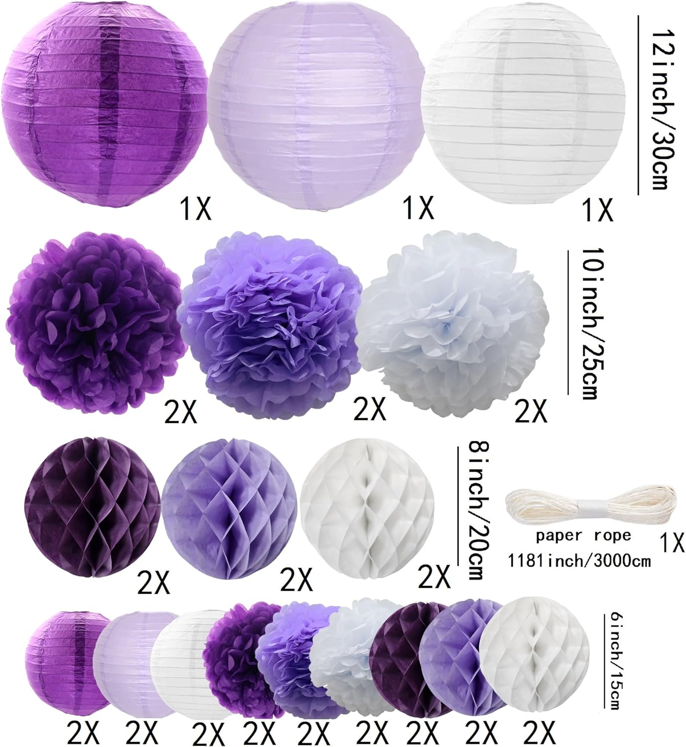 WOLHOWLTD Mermaid Theme Paper Decoration Set - 33 Pcs Paper Lanterns, Pompoms, Honeycomb Decorations for Mermaid Theme, Baby Shower,Wedding Rainbow Birthday Party Home Decoration(Pink Blue Purple)
