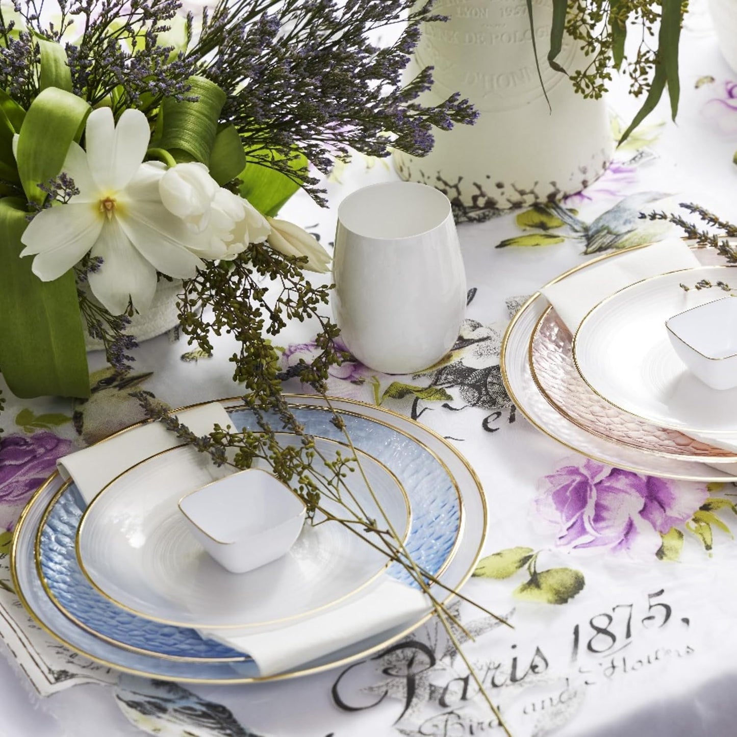 R-kay 100 Pack Clear Plastic Plates - 6.25 IN Hammered Gold Rimmed Sturdy, Durable And Extra Heavy duty Gold Plastic Dessert Plates Disposable - Ideal For Appetizer And And For Desserts.