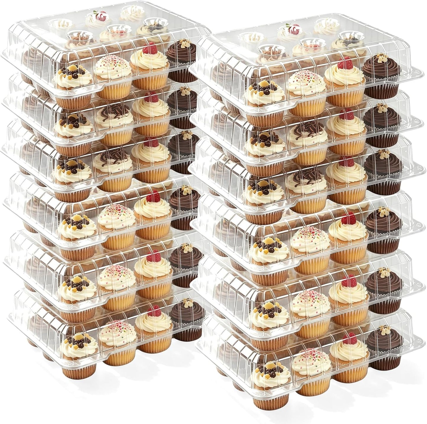 JarThenaAMCS 80 Pack Plastic Cupcake Containers 4-Compartment Clear Boxes Disposable Cupcake Tray Holders 4 Cavity Cupcakes Carriers with Deep Dome for Muffin Packaging