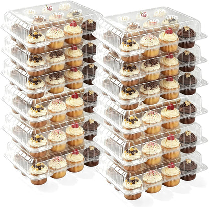 JarThenaAMCS 80 Pack Plastic Cupcake Containers 4-Compartment Clear Boxes Disposable Cupcake Tray Holders 4 Cavity Cupcakes Carriers with Deep Dome for Muffin Packaging