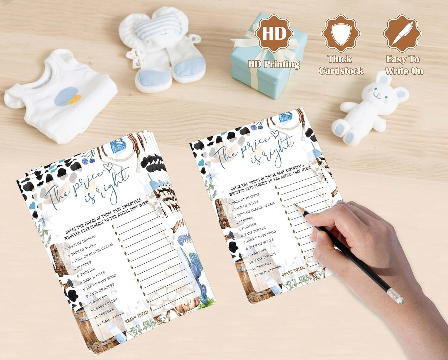 Cowboy Baby Shower Bingo Game, Pack of 30 Game Cards, Wild West Rodeo Shower Game, Gender Reveal Party Decorations, Gender Neutral - KR59