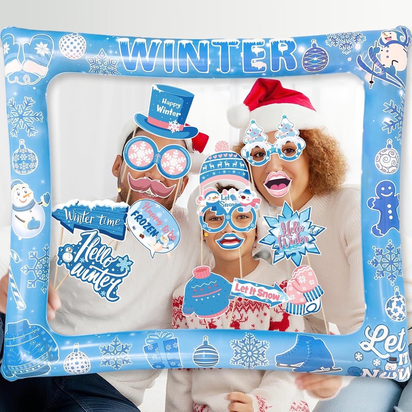 Hawaiian Photo Booth Props & Inflatable Frame, 30Pcs Luau Photobooth Props with Large Inflatable Inflatable Selfie Picture Frame for Summer Tropical Aloha Luau Party Selfie Supplies