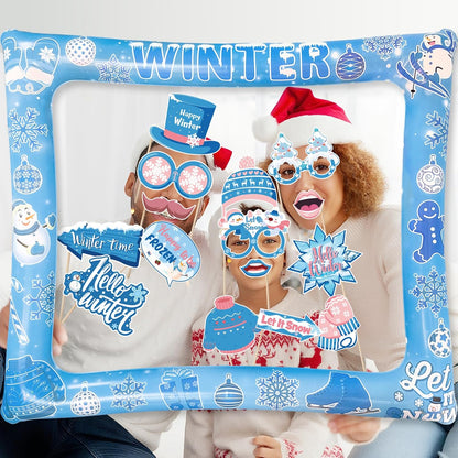 Hawaiian Photo Booth Props & Inflatable Frame, 30Pcs Luau Photobooth Props with Large Inflatable Inflatable Selfie Picture Frame for Summer Tropical Aloha Luau Party Selfie Supplies
