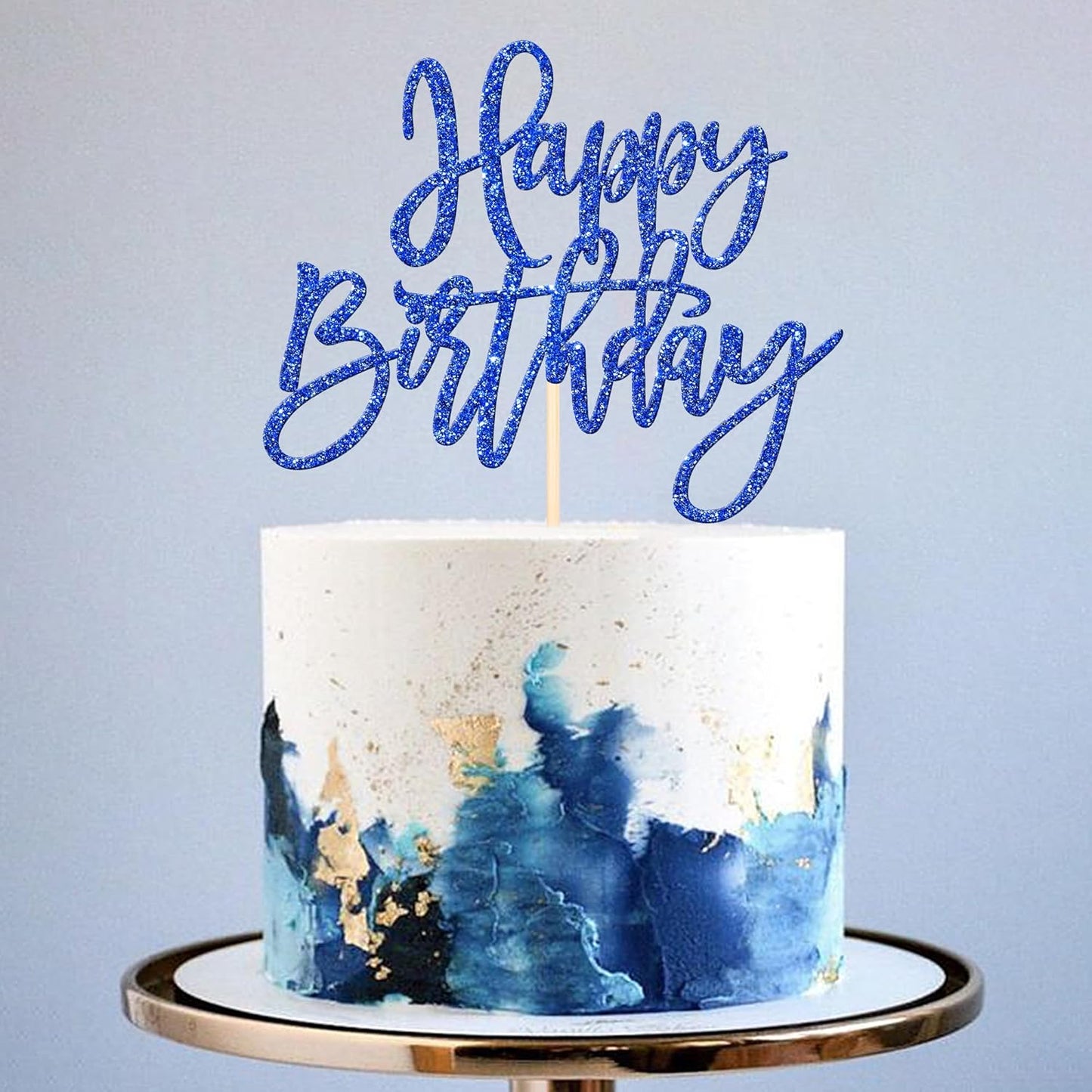 ZHUOWEISM 1 PCS Gold Happy Birthday & Anniversary Cake Topper