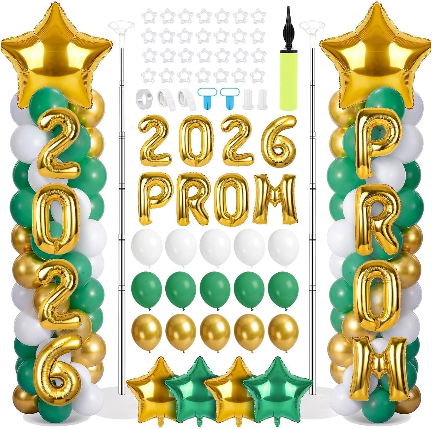 2 Sets Graduation Balloon Column Stand Kits with Balloons 2026 Grad Themed Decoration Navy Blue Balloon Tower Stand Kit for Grad High School & College Celebration Party Decor