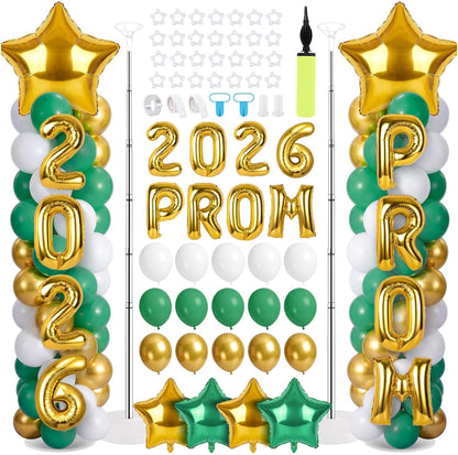2 Sets Graduation Balloon Column Stand Kits with Balloons 2026 Grad Themed Decoration Navy Blue Balloon Tower Stand Kit for Grad High School & College Celebration Party Decor