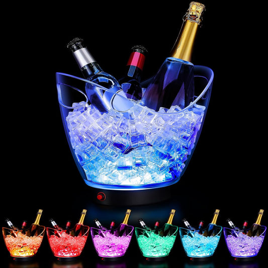 Umigy 2 Pcs 5L LED Ice Buckets Clear Plastic Ice Bucket Large Capacity Light RGB Colorful LED Cooler with Lights for Champagne Wine Beer Party Bar Club