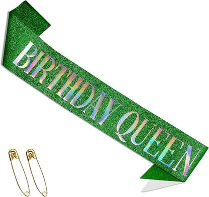 RUDONG M Birthday Queen Sash Glitter - Gold Birthday Sash for Women & Girls | Sweet 16/18th/21st/30th/40th/50th/60th/70th, All-Age Celebration Party Decor