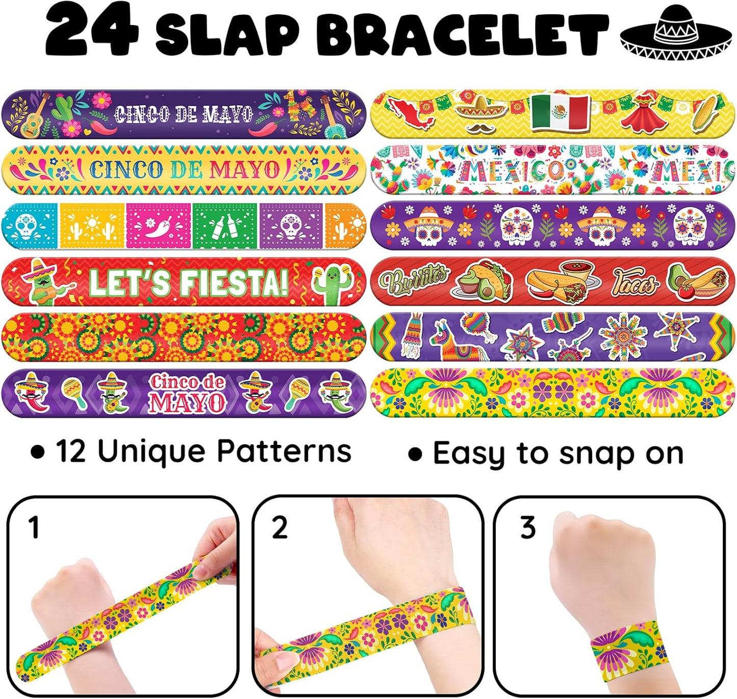 96 PCS Mexican Fiesta Party Favors – 72 Glow & Regular Tattoos + 24 Slap Bracelets, Perfect for Cinco de Mayo, Birthdays & Cultural Celebrations
