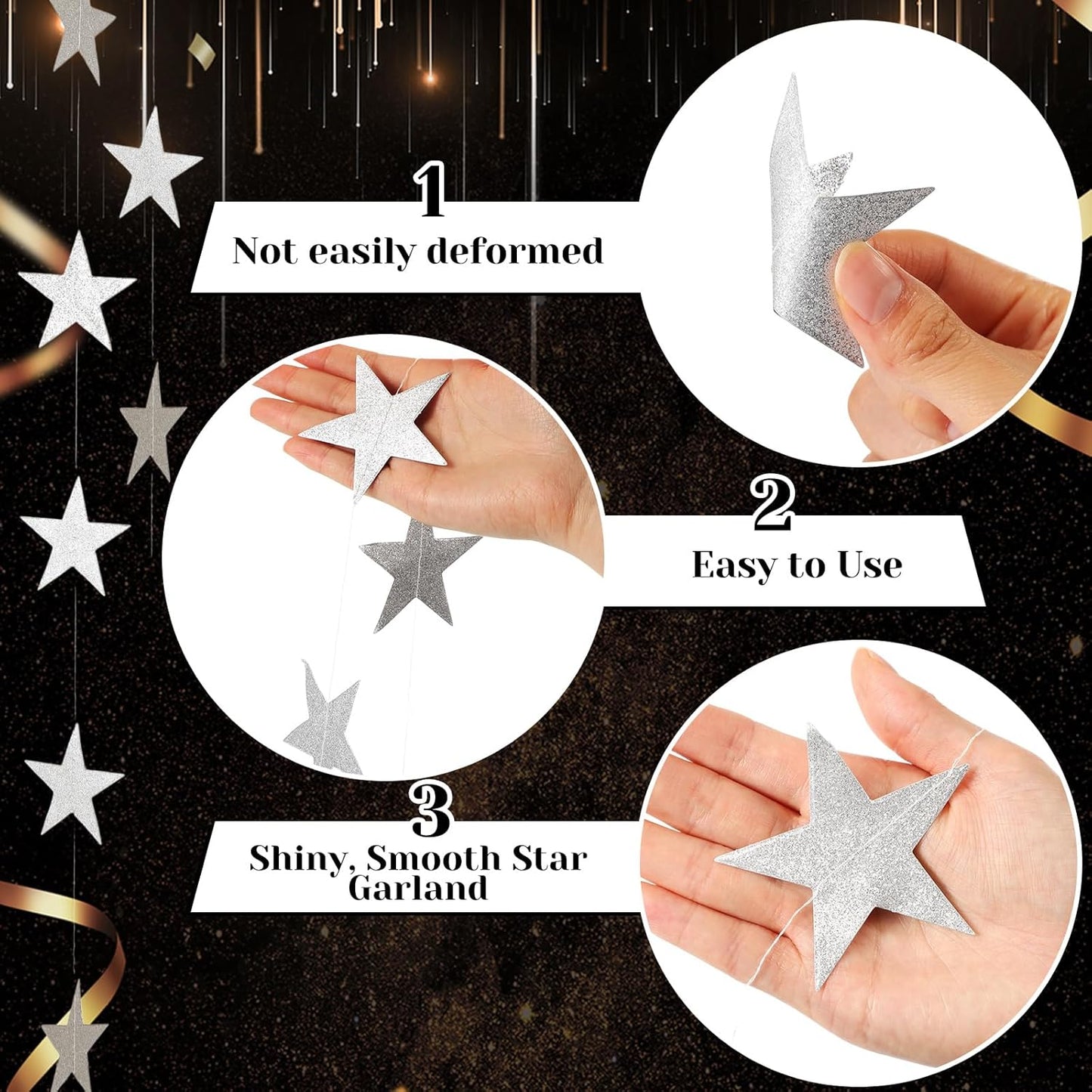 Spakon 65 Feet Glitter Star Paper Garland Banner Hanging Decoration Star Streamers Double Side 2026 Graduation Decorations for Wedding Birthday Festival New Year Party Decoration (Gold)