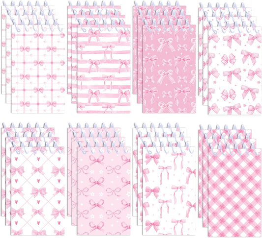 24 Pcs Pink Bow Mini Pocket Notebooks 2.36 x 3.94 Inch Pink Bow Spiral Small Notepads Cute Memo Book Bows Them Birthday Party Favors Gift for Kids Adults Office School Teacher Classroom Rewards Supplies