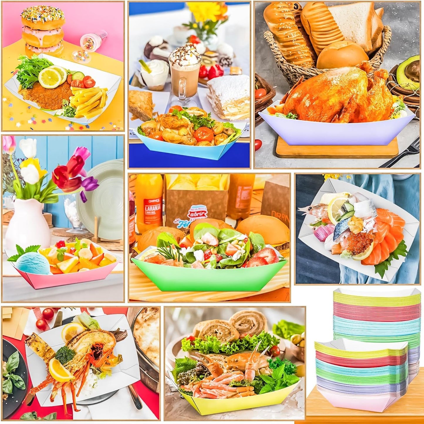 100 Pack 3lb Paper Food Trays,Disposable Greaseproof Kraft Checkered Carnival Food Serving Take Out Basket Tray Boat for Snacks Fries Nachos Popcorn Hot Dogs Carnival Wedding Party Picnic