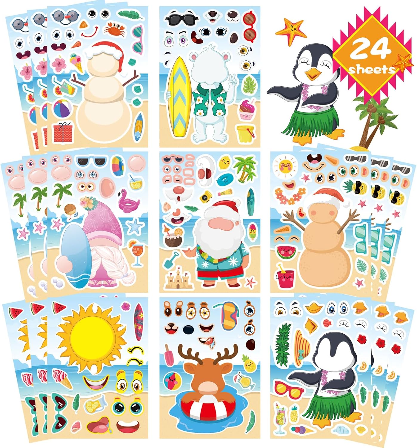 24 PCS Fairy Stickers for Kids, Make a Face Sticker with 8 Unique Designs Fairy, Frog, Mushroom, Make Your Own Stickers for Girls Birthday Party Favors, Goodie Bags, DIY Crafts