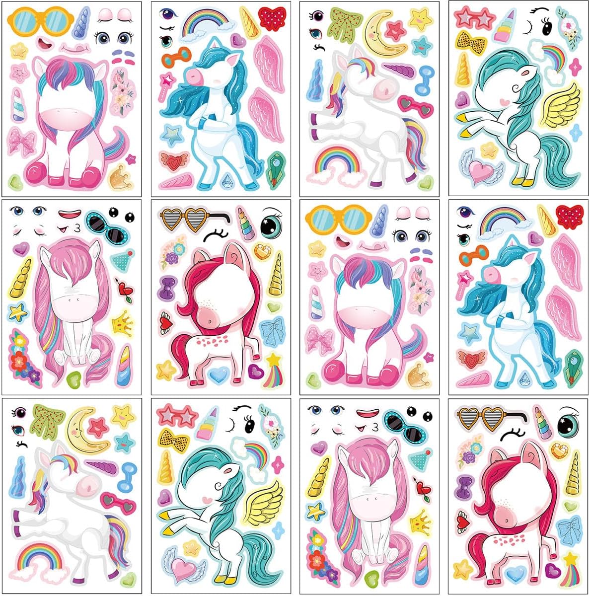 24 Sheets 8.27''×5.9'' Make Your Own Stickers for Kids Toddlers, Make a Face Stickers Mix and Match with Unicorns Dinosaur Horse and Sea Animals for Kids Party Favors Activities
