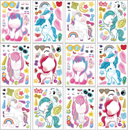 24 Sheets 8.27''×5.9'' Make Your Own Stickers for Kids Toddlers, Make a Face Stickers Mix and Match with Unicorns Dinosaur Horse and Sea Animals for Kids Party Favors Activities