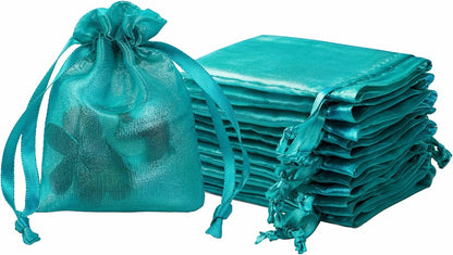 QIANF 20 Pcs Peacock Blue Small Organza Bags 3X4 inch for Wedding Favors with Drawstring, Mini Mesh Gift Bags Jewelry Pouch for Candy Bridal Shower Party Favor Baby Shower Christmas