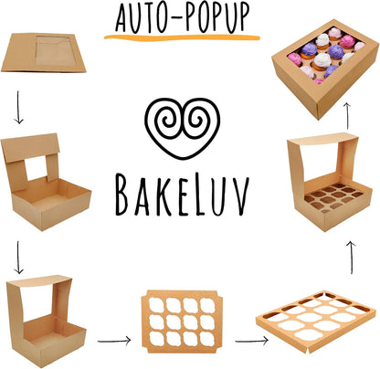 BAKELUV White 12 Cupcake Boxes, Cupcake Containers | 13x9.5x4, 50 Pack