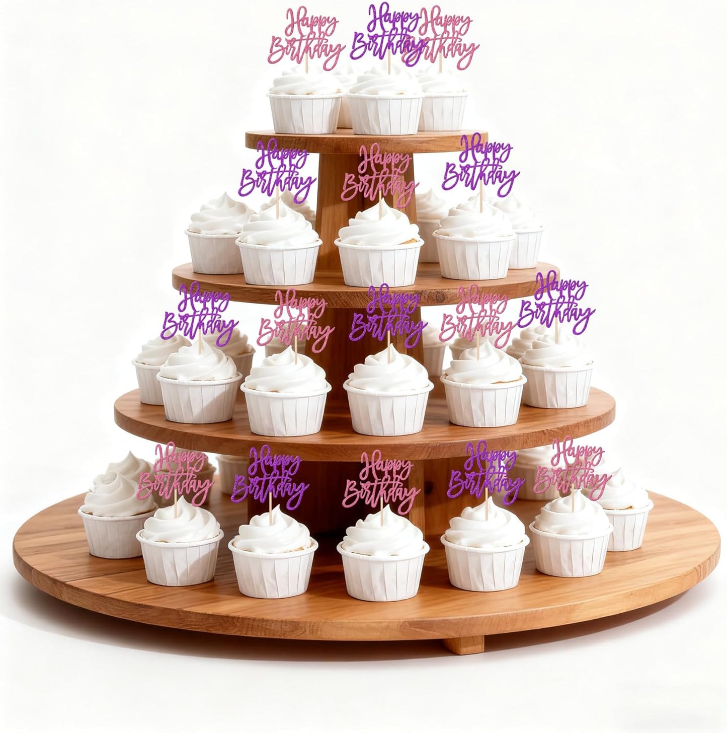 24 PCS Happy Birthday Cupcake Toppers Glitter Picks for Celebrating Anniversary Theme Party Cake Decorations Supplies Gold
