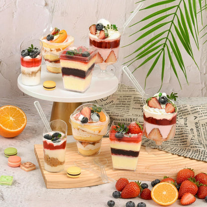 400-Pack 5 oz Dessert Cups with Lids and Spoons, Clear Plastic Parfait & Yogurt Cups, Mini Shooter Cups for Parties, Ice Cream, Pudding, Fruit | Square Appetizer Containers
