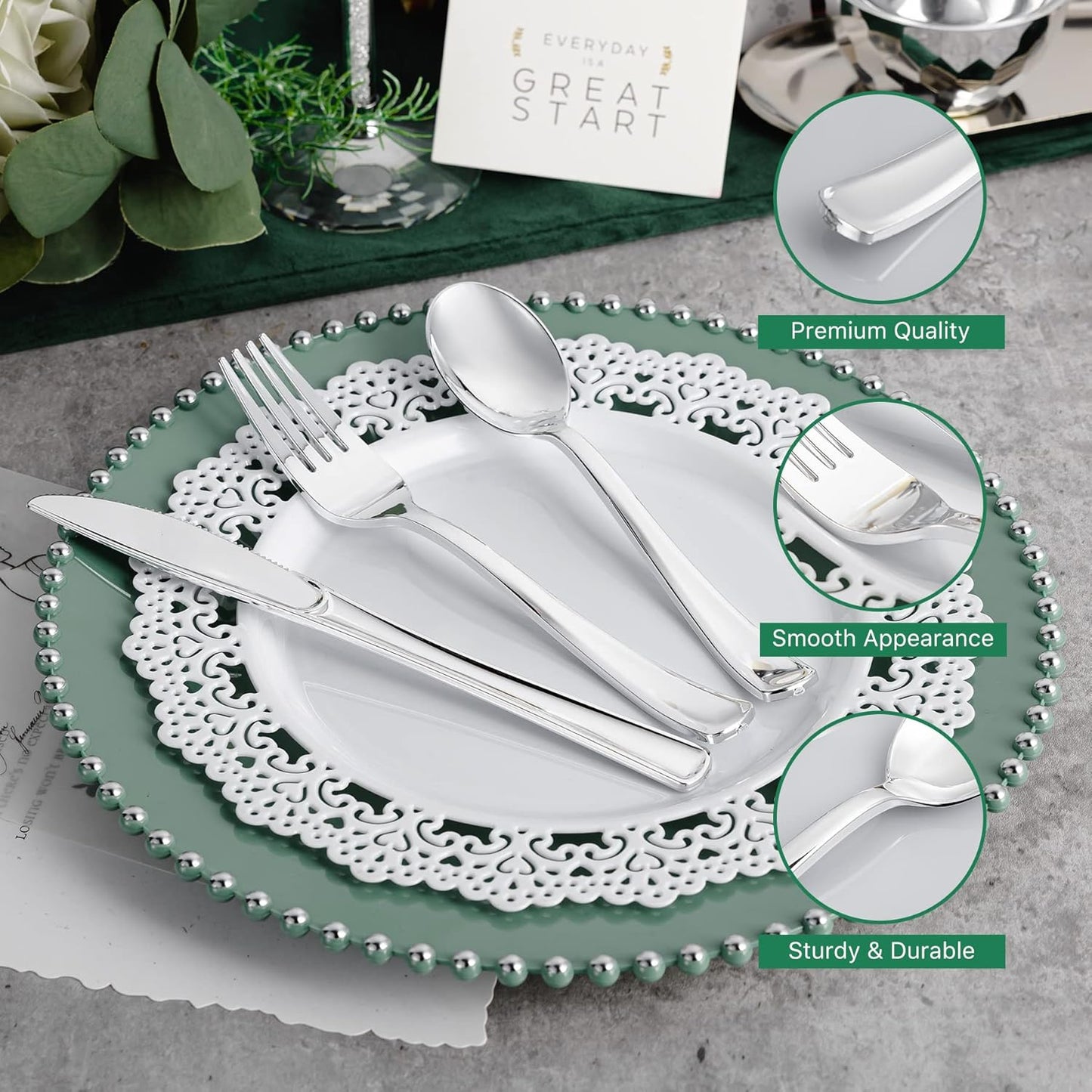 N9R 200 PCS Gold Plastic Silverware - Disposable Gold Plastic Silverware Cutlery Set, 100 Forks, 50 Spoons, 50 Knives for Party, Birthday, Wedding