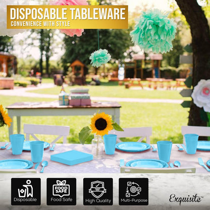 350 Pcs Black Plastic Plates For Party, Black Disposable Plates Set, 50 Of Each 9" Dinner Plate Set, 7" Dessert Plate, Cups, Napkins & Cutlery Plastic Dinnerware Set Exquisite