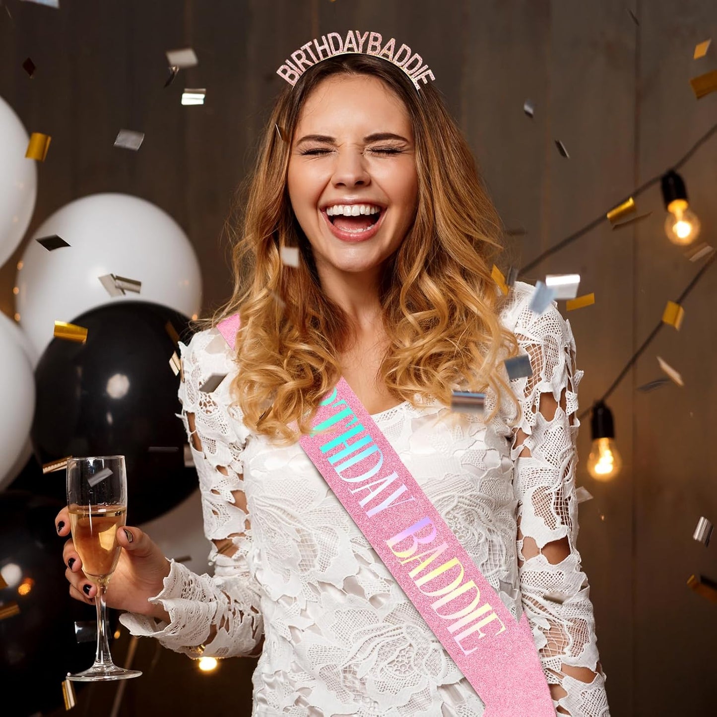 Aprince Birthday Baddie Sash and Tiara Crown for Women Girls Black Gold Happy Birthday Headband Accessiores Party Decorations